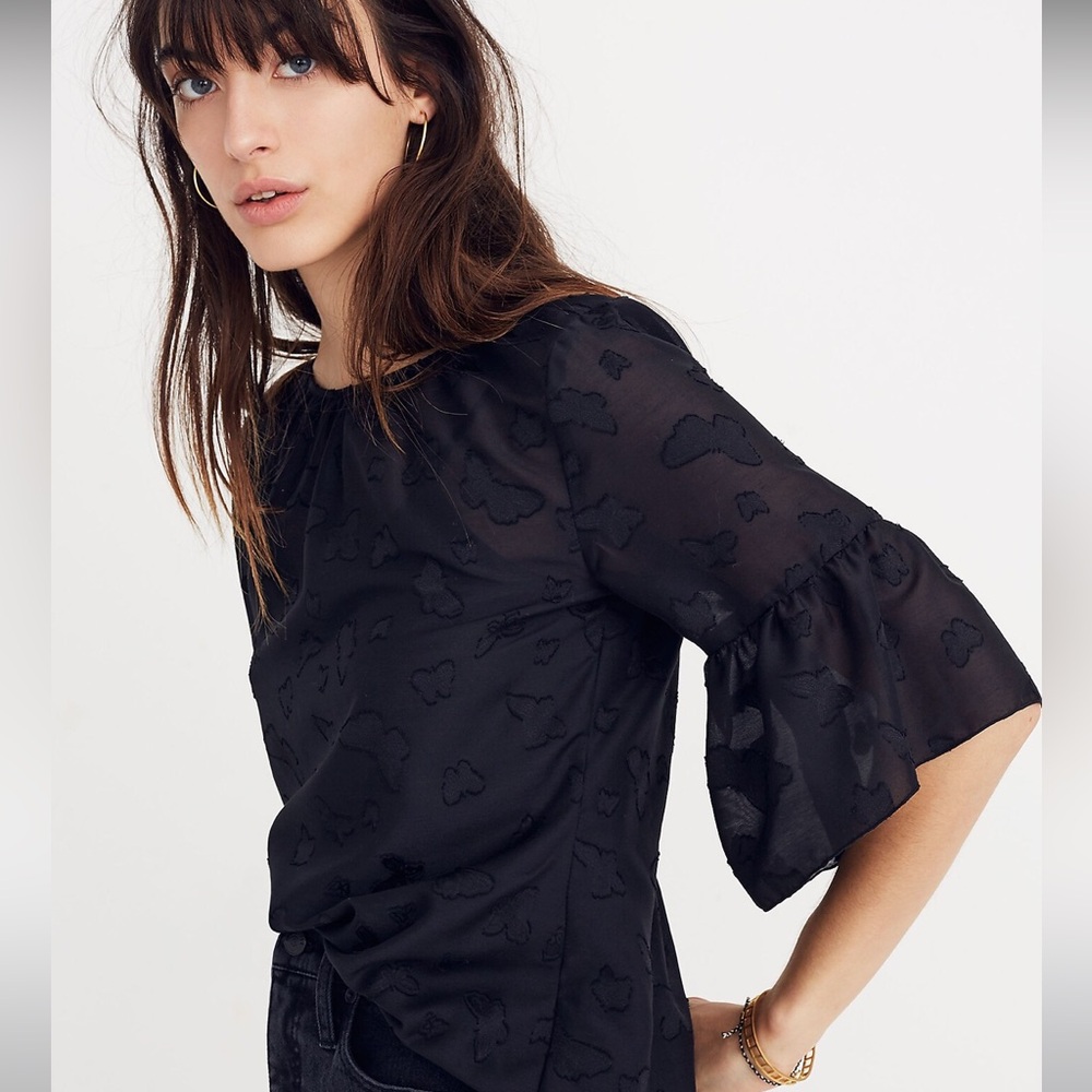 Butterfly-Jacquard Ruffle Top
